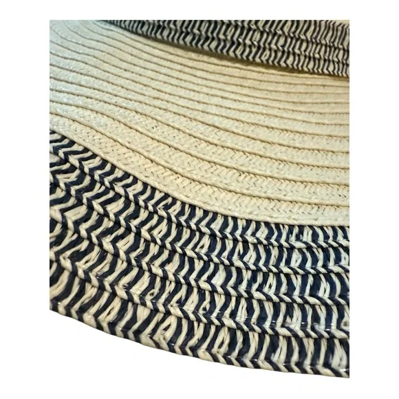 World Market Wide Brim Straw Hat with Blue‎ Trim and Bow With Button Style - Picture 5 of 15